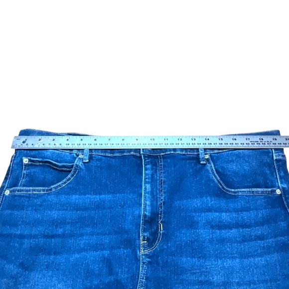 NICOLE MILLER Cotton Blend Dark Denim Midi 5 Pocket Pencil Skirt w/ Front Slit - Picture 5 of 10